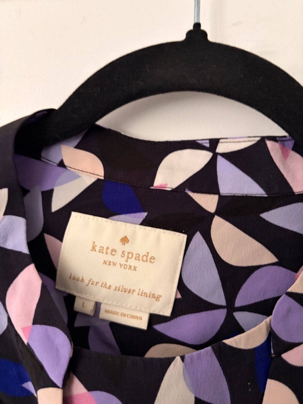 Kate Spade 100% Silk Spinner Shirtdress Geometric Print Drawstring Dress - Large - Picture 2 of 13
